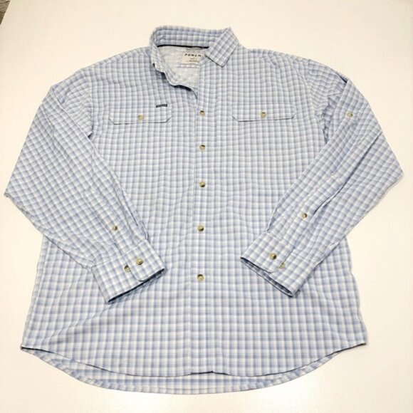 Poncho Men’s Shirt Size M Blue Gingham Check Button Front Long Sleeve Outdoor - Picture 3 of 12